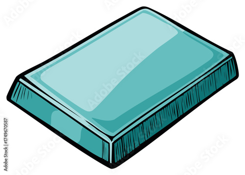 Isometric illustration of turquoise rectangular block, hand drawn outline