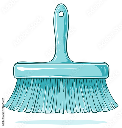 Simple cartoon illustration of a wide blue brush for housework painting or home renovation