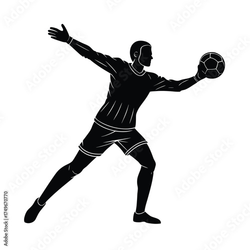 Silhouette of a soccer goalkeeper holding a ball sport