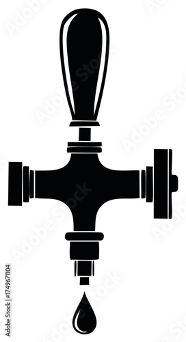 Black Silhouette of Keg Tap with Handle and Droplet