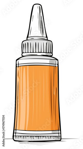 Illustration of a bottle of glue with a white cap and orange contents