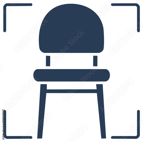 Simple Dark Blue Chair Icon with Framing Corners