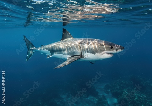 Great White Shark in the Blue Depths