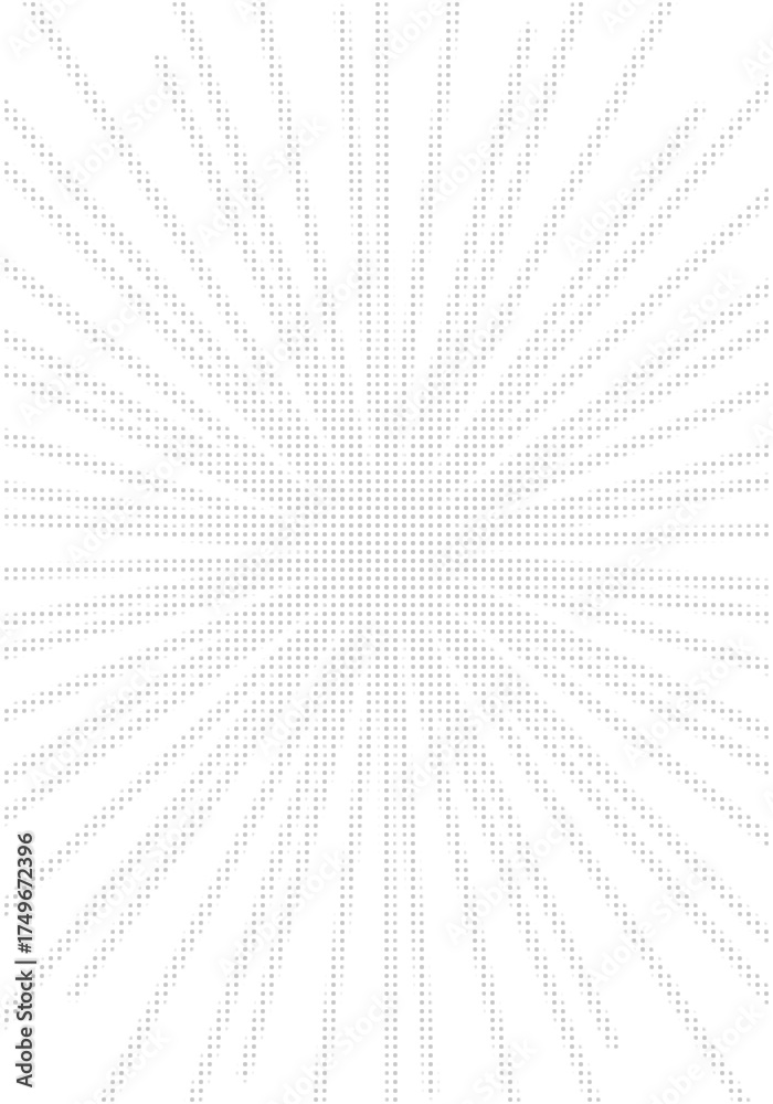 Obraz premium Abstract halftone radial burst background with black dotted rays on white. Retro comic style sunburst pattern design, pop art vintage template, dynamic halftone texture for poster, banner, and graphic