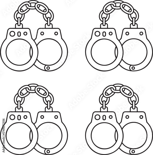 Set of Handcuff Outline vector illustration isolated On Transparent Background