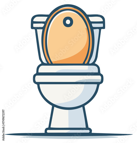 Clean modern toilet illustration with an open orange lid and blue outlines