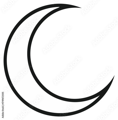 Thin Crescent Moon Outline Symbol Celestial Body Night Sky Simple Icon