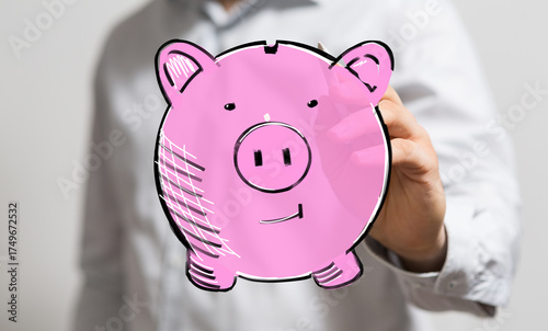 Hand drawing piggy bank, sa...