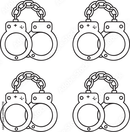 Set of Handcuff Outline vector illustration isolated On Transparent Background
