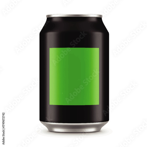 Blank Black Aluminum Can Mockup with Green Label.