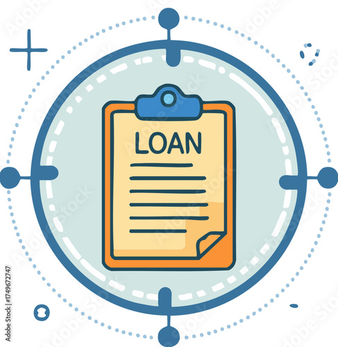 Loan document within a targeted financial planning graphic symbolizing approval