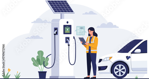 Electric Vehicle Charging Station With Solar Panel Technology