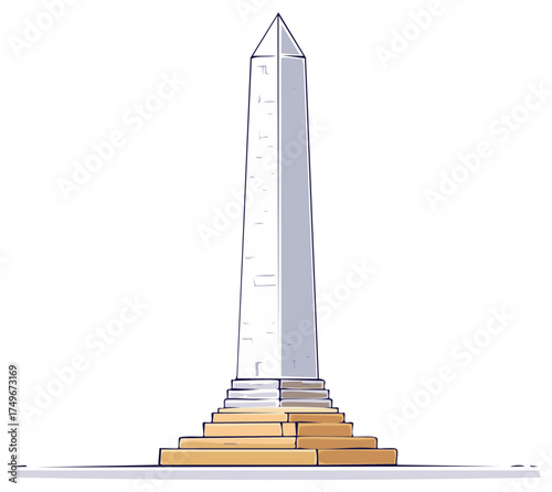 Illustration of tall obelisk monument with detailed architectural structure