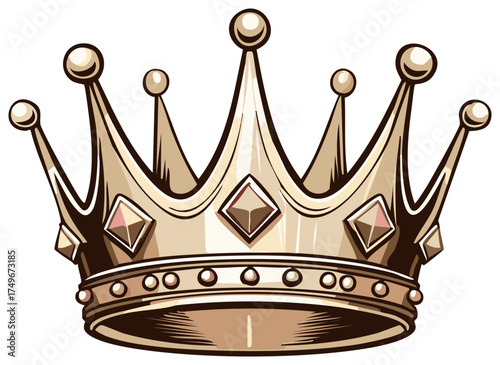 Golden Cartoon Crown with Jewels Symbolizing Royalty and Power, Isolated