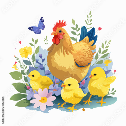 Kükenfamilie auf der Blumenwiese