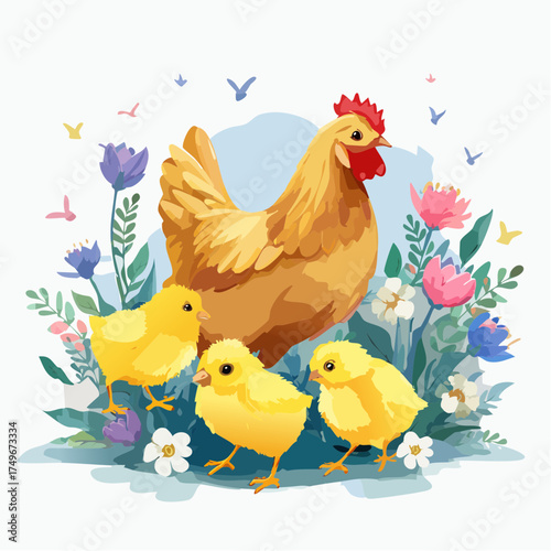 Kükenfamilie auf der Blumenwiese
