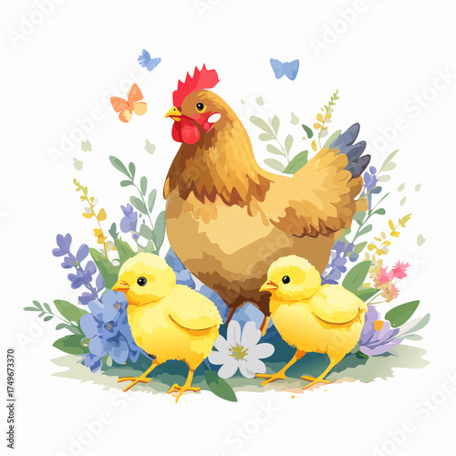 Kükenfamilie auf der Blumenwiese