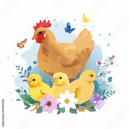 Kükenfamilie auf der Blumenwiese