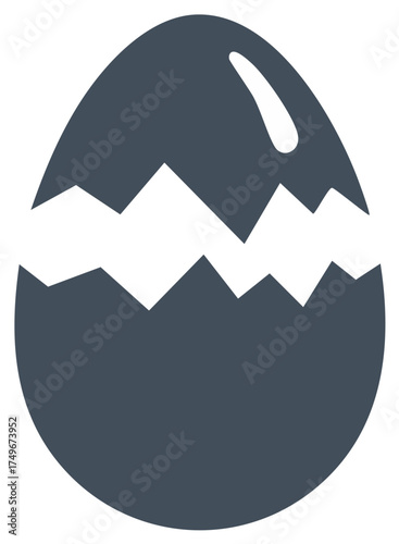 Cracked Egg Shell: Easter Symbol, Hatching, Eggshell Fragments, Dark Blue Holiday Icon