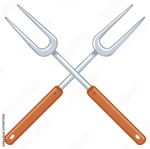 Crossed cooking forks, barbeque element, illustration for grilling, cartoon style.