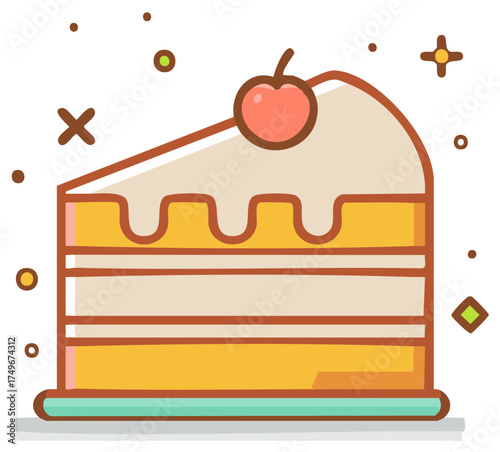 Sweet cake slice with cherry and frosting a colorful layered dessert illustration