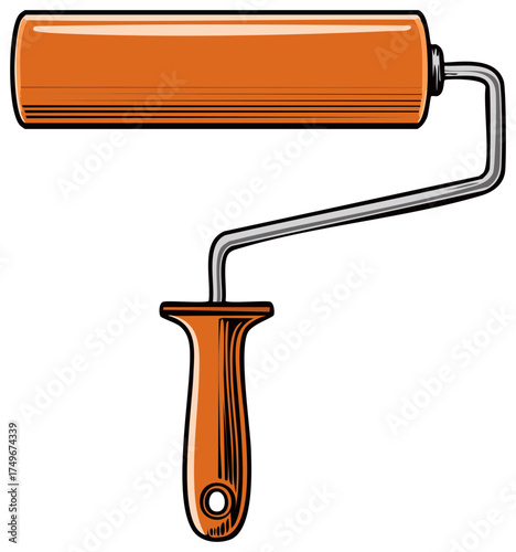Orange Paint Roller with Metal Frame and Handle for Home Improvement Projects