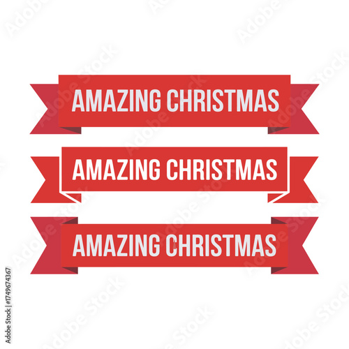 Amazing Christmas Red Ribbon Banners, Holiday Typography Design Set, vector