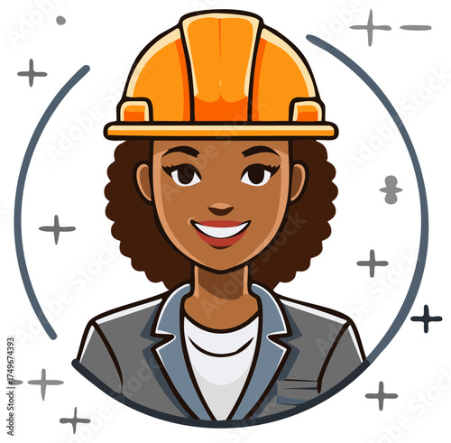 Smiling construction woman wearing a safety helmet smiling