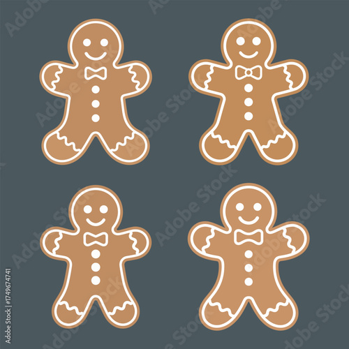 Gingerbread Man Icons Set, Christmas Cookie and Holiday Dessert Vector illustration