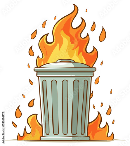Cartoon Illustration of a Dumpster Fire a Metaphor for Chaos and Disaster