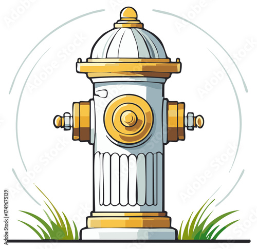 Illustrated fire hydrant with grass. Graphic artwork of a water source.