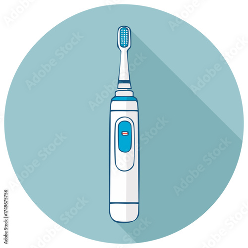 Modern electric toothbrush illustration on a blue background for dental hygiene product promotion