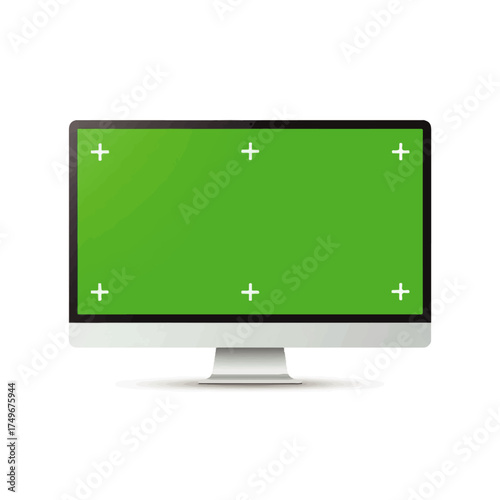 Modern Computer Monitor with Green Screen Display Mockup.
