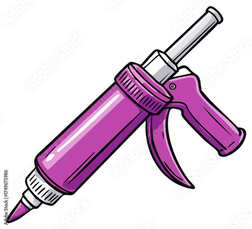 Vibrant Purple Caulk Gun Cartoon Illustration for Sealing and Construction