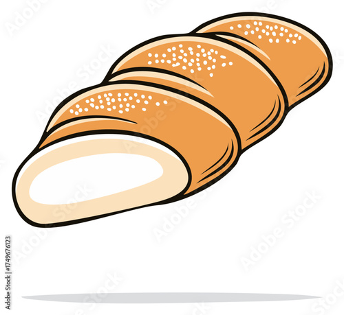 Loaf of Bread with Sesame Seeds Cartoon Illustration Food Icon