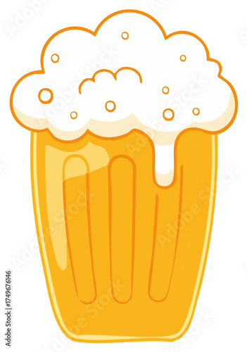 Vector illustration of a vibrant golden beer glass with thick white foam on top a refreshing beverage