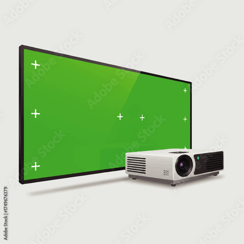 Modern Projector and Green Screen Display for Presentations.