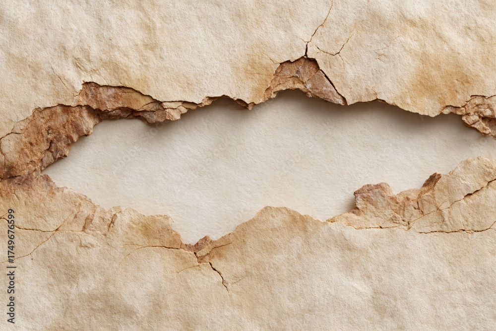 Fototapeta premium Realistic photo showcases the cracked texture of ancient parchment with a weathered and aged appearance now.