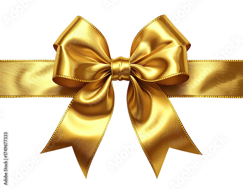 Golden ribbon bow on black background