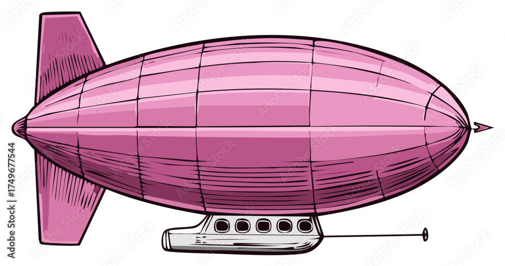 Fototapeta premium Illustration of a pink dirigible with gondola and tail fins
