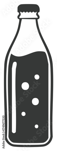 Simple graphic icon of a retro glass soda bottle with a fizzy carbonated drink
