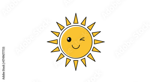 A cute sun character winking with a smile on a white background.