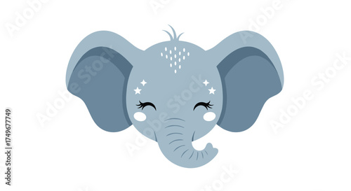 A cute baby elephant with large ears and a happy expression. 