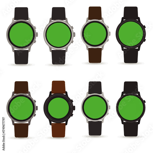 Smartwatch Mockup Template with Green Screen Display.