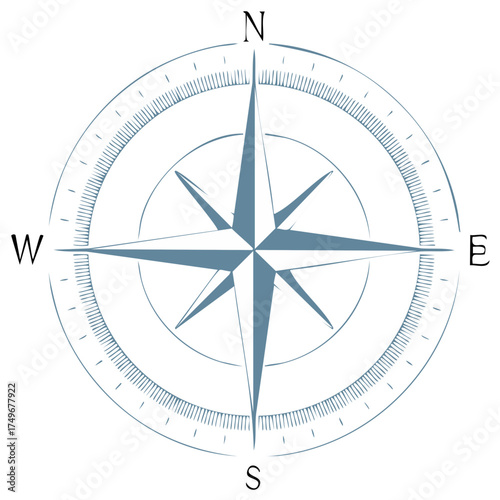 Classic compass rose vector icon with cardinal directions North South East West for navigation.