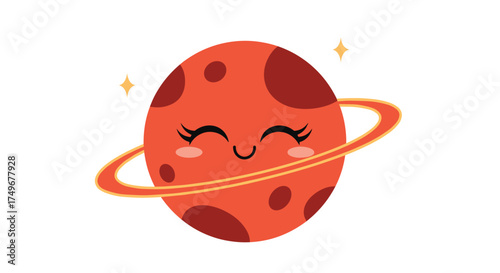 A cute cartoon planet with a ring and a happy face.