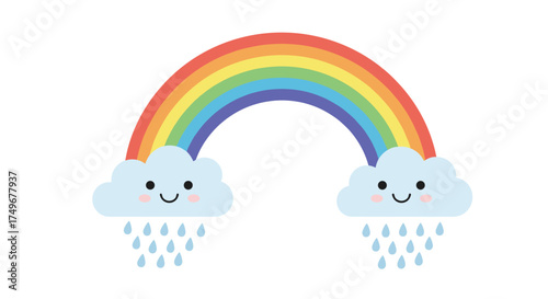 A cheerful rainbow with clouds and rain. a symbol of hope and happiness.