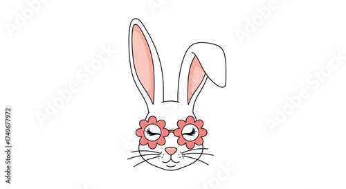 Cute bunny wearing floral glasses for spring and easter celebrations.