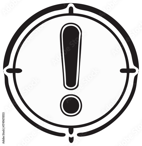 Alert symbol or exclamation mark within a target or crosshairs graphic, vector illustration