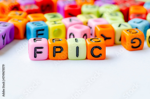 Fotografi Close up of FPIC text on multicolored cubes representing Free, Prior and Informed Consent